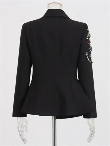 Zadaos Women's Black Blazer with Embellished Beaded Design Elegant Rhinestones Formal Jacket4