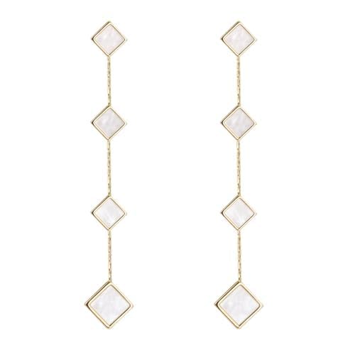 VGWON 18K Gold Plated Small Square Black White Square Long Drop Earrings Elegant Fashion Geometric Shape Earrings Gift for Women Girls