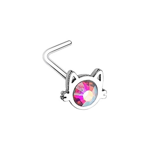 Freedom Fashion Cat Silhouette Face L-Shaped 316L Surgical Steel Nose Stud Ring (20 GA, 9/32", Steel) Cover