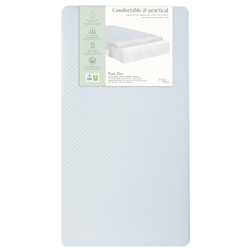 Image of Dream On Me Pure Zen 2 in 1 Infant Crib and Toddler Bed Mattress, Greenguard Gold and BSA Certified Crib Mattress, Copper-Infused Toddler Layer, Removable Zipper Cover, Pure Zen White and Blue