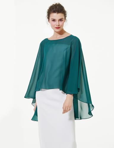BEAUTELICATE Women Chiffon Capelet Wedding Bridal Cape Sheer Overlay Poncho Stole4