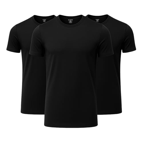 Wallenberg Camiseta Hombre Premium Modal Pack de 3, Negro, XXL | Corte Ajustado, Extra Larga, Transpirable | Camiseta Básica Col. Redondo como Subcamisa para Negocios, Ocio y Deporte