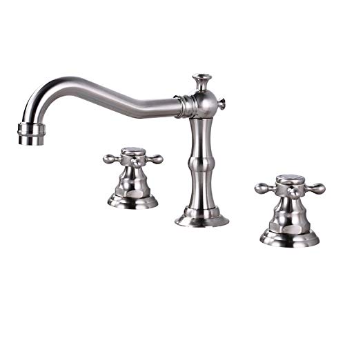 Brushed Nickle Bathroom Sink Faucet Widespread Double Cross Handle 3 Hole Mixing Lavatory