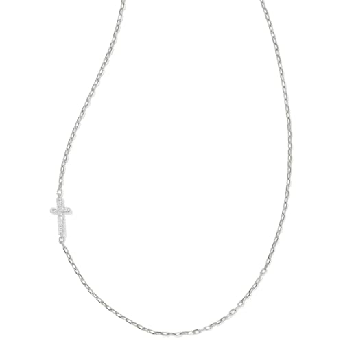 Kendra Scott Cross Inline Pave Necklace, Sterling Silver, White Topaz