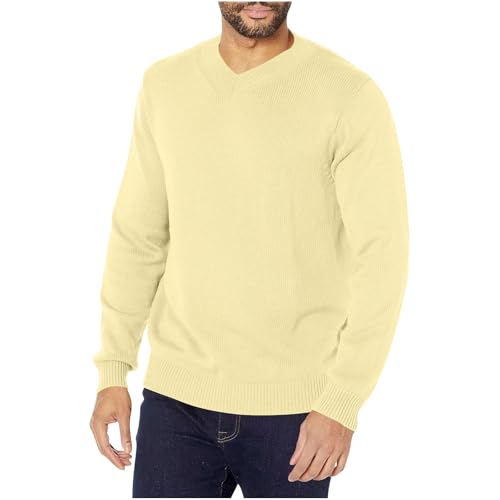 Cambkatl Men's Basic Solid V Neck Pullover Sweaters Stretch 2025 Fall Winter Long Sleeve Knitted Casual Sweater Tops