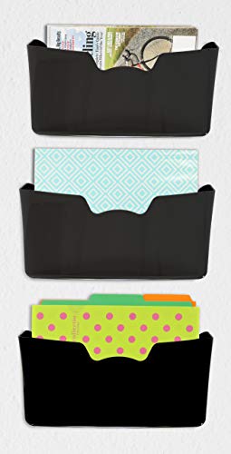 3 Pack - Simple Houseware Plastic Single Pocket Wall Mount File Holder, Black #TOP1