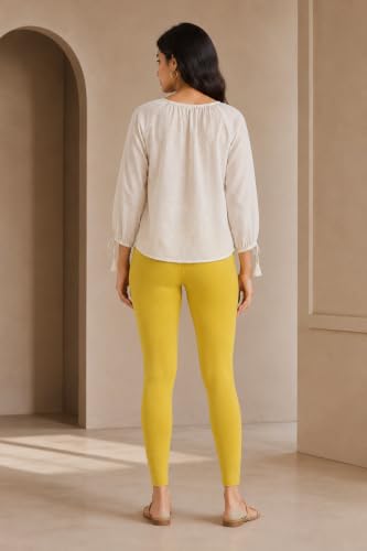 Image of Women's Cotton Lycra Ankle Length Leggings | Regular Rise, Soft 4 Way Stretch Fabric | Casual & Ethnic Wear