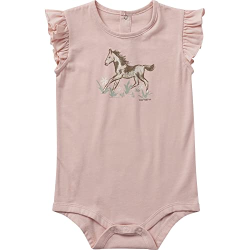 Carhartt Baby Girls' Short-Sleeve Day on The Farm Bodysuit, Strawberry Cream, 6 Months
