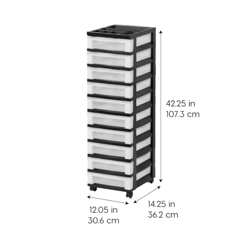 Image of IRIS USA 10-Drawer Rolling Storage Cart, Black /Pearl | Keep classroom supplies, teacher essentials, craft materials, and learning tools organized with easy-access drawers.