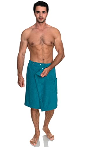 Image of TowelSelections Mens Shower Wrap Adjustable Cotton Terry Bath Gym Cover Up with Snaps Small /Large Algiers Blue