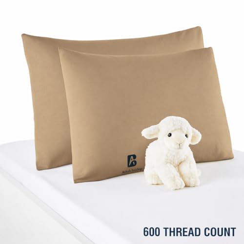Image of Atiksh Beddings Pack of 2 13x18 Inch Toddler Travel Pillow Cases - 100% Soft Egyptian Cotton, 600 Thread Count with Zipper Closure for Small Travel Pillowcase Cover, Taupe