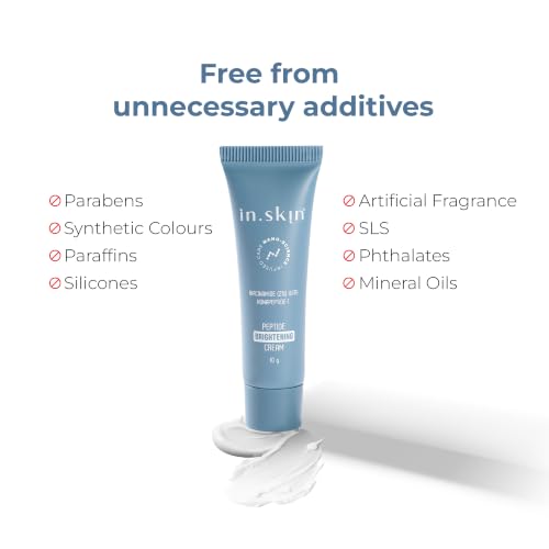 Image of in.skin Skin Brightening Cream with Nonapeptide-1, Niacinamide & Vitamin C | Reduces Dark Spots & Pigmentation | Evens Skin Tone & Boosts Radiance | Nanoplex Technology | For All Skin Types (Blue, 10 gm)