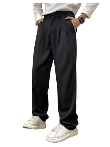 Men's Baggy Dress Pants Wide Leg Pleated Pants Zipper Fly Work Office Suit Trouser with Pockets