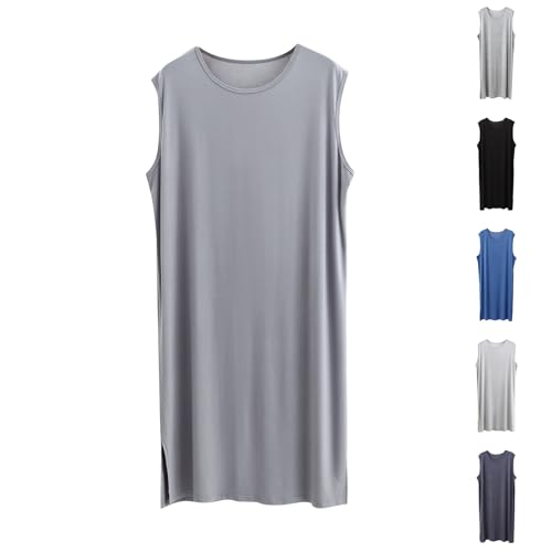 Cambkatl Men's Modal Nightgown Loose Crewneck Pjs Nightshirt Sleeveless Summer Sleep Shirt2
