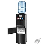 Clarfey Water Dispenser with Ice Maker, 2 in 1 Water Dispense with Built-in Ice Maker, Water Cooler Dispenser for 3-5 Gallon Bottle with a Scoop, Ice-Making Chamber, Child Safety Lock, Black