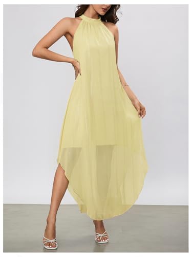 Image of Verdusa Women's Wedding Guest Dress Halter Flowy Chiffon Asymmetrical Long Summer Prom Dress