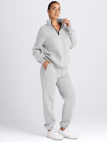 Image of AUTOMET Women's Sweatsuits 2 Piece Outfits Lounge Sets | Cozy Airport Outfits,Casual Sweat Sets for Fall and Winter,Half Zip Pullover and Baggy Sweatpants with Pockets