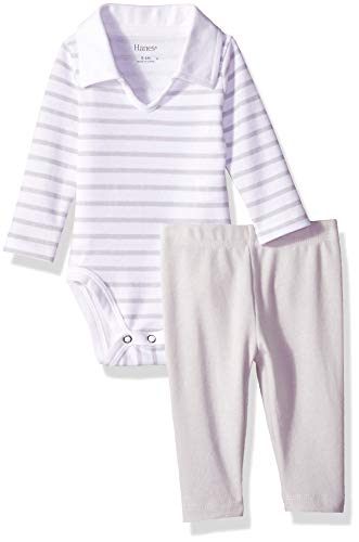Hanes Ultimate Baby Flexy 2 Piece Set (Pant with Long Sleeve Polo Bodysuit), Grey Stripe, 0-6 Months