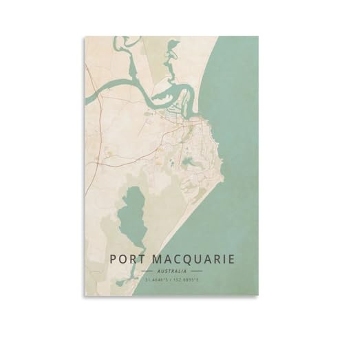 LZTEN Poster con mappa dell'Australia di Port Macquarie, stampa vintage, decorazione artistica da parete, poster per famiglie, bar, ristorante, garage, caffetteria, cartello artistico, idea regalo, 60