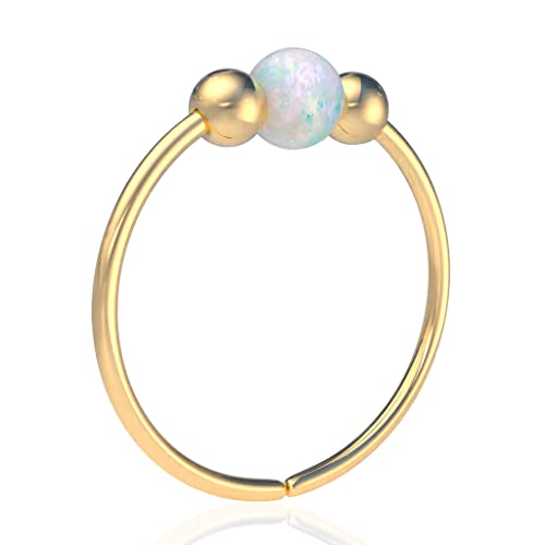 Dainty Belly Button Ring 20 Gauge White Opal - 14k Gold Filled Belly Hoop Piercing - Belly Jewelry For Women Men - Handmade Body Jewelry