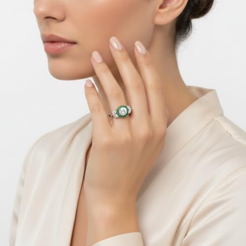 Image of 55Carat Choose Your Gemstone Flower Halo Split Shank Diamond CZ Ring Sterling Silver Round Shape Halo Engagement Rings Everyday Jewelry Wedding Jewelry Handmade Gifts for Wife US Size 4 to 12