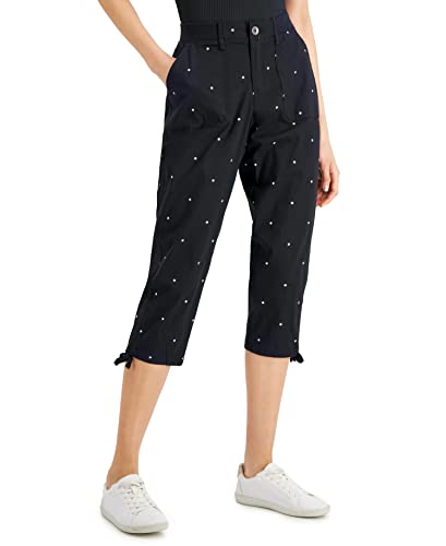 Style Womens Printed Tie-Hem Cropped Pants Black Basic Dot 10