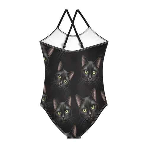 Black Cat Bright Eyes Kids Swim Suit, Beach Bathing Suits Girls 3-10 Y with Adjustable Shoulder Strap, 3-10 Y2