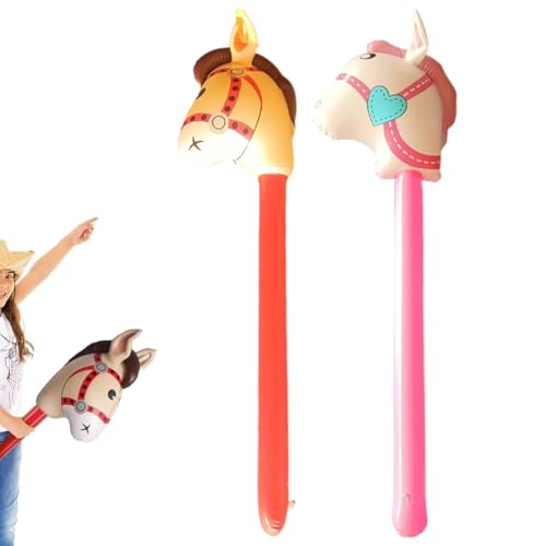 LONZIKP 2er-Pack aufblasbares Stabpferd für Kinder, Party-Geschenk-Requisiten, Dekoration, Pferde-Motto-Geburtstagsfeier, für Weihnachten (37 Zoll) (rot, Rosa)