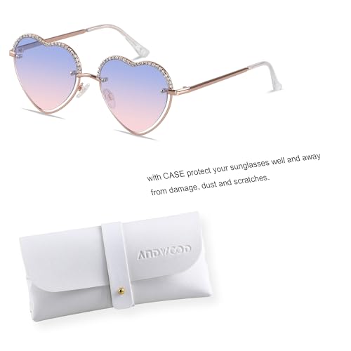 ANDWOOD Trendy Heart Shaped Sunglasses Womens Rhinestone Love Eye Sun glasses Metal Lovely Fashion Diamond Sunnies2