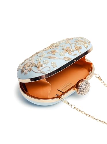 Image of THE TAN CLAN Hand Embroidered Luxury Clutch Purse for Women | Evening Hand Clutch Bag | Ladies Party Wedding Purse with Chain Strap | Ethnic Woman Handbag Gift for Birthday, Anniversary