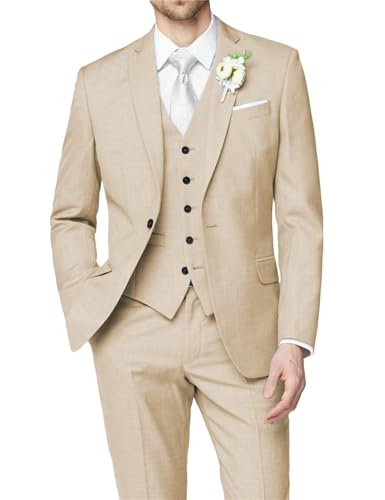 3 Piece Men Slim Fit Suits Wedding Groomsmen Prom Business Suit One Button Blazer Jacket Vest Pants Tuxedo Set - Main Image