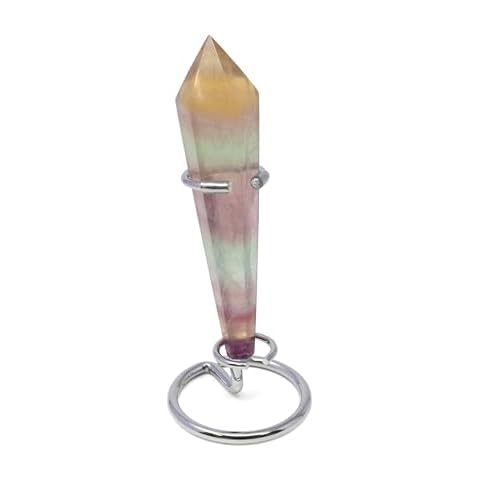 Natural Fluorite Point Display, 4.75 to 5 inches, Vibrant Colors, Stainless Steel Stand (Candy Fluorite) Cover