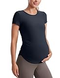 CRZ YOGA Cloudweight Maternity Shirts for Women Pregnancy Short Sleeve Side Ruched Tops Soft Yoga Casual Athletic T-Shirts True Navy Medium