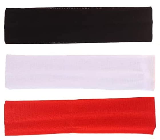 Nyamah Sales Women and Girls Cotton Hairband Elastic Head Bands Yoga Sports Ladies Hair Styling Band Hair Accessories Black, White, Red Pack of 3
