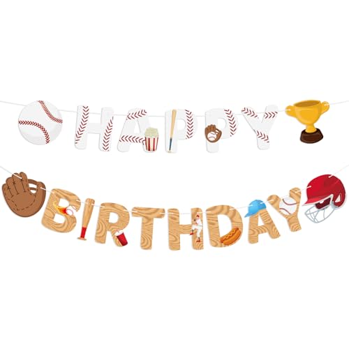 Image of Baseball Happy Birthday Banner Baseball Sports Theme Birthday Decorations Party Banner for Boys Girls Party Supplies