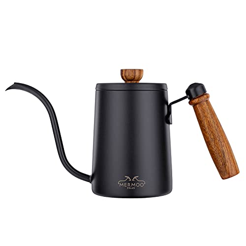 MERMOO YILAN Coffee Kettle Pour Over Coffee Maker 600ml Tea Pot Gooseneck Kettle Stovetop Stainless Kettle with Anti-scald Handle(black)