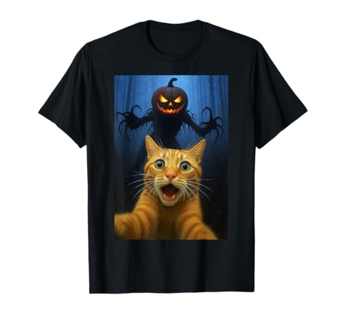 Gato Selfie Halloween Calabaza Samhain Funny Kitty Humor Camiseta