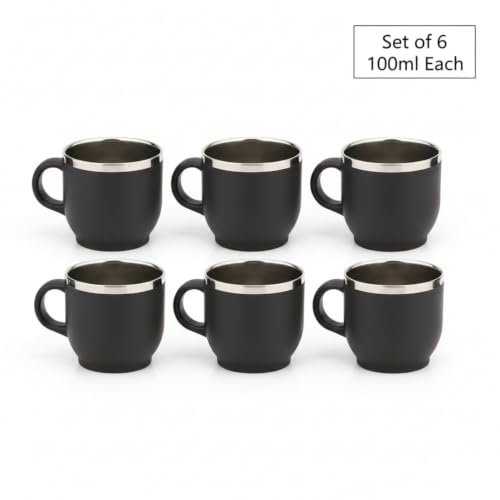 Image of Premium Stainless Steel Coffee Mug Set | 6 Double Wall Insulated Cups, 100ml Each | Reusable Cappuccino & Espresso Cups | Perfect for Gifting & Daily Use (Coffee)