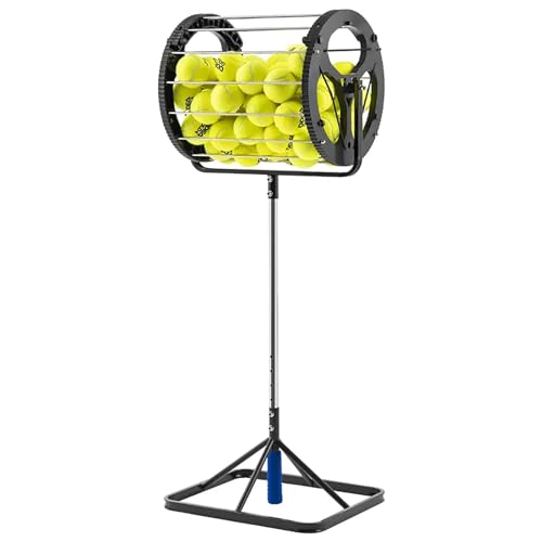 Tennis Ball Collector, 2 in 1 Tennis Balls Pickup Rollers Tool, Telescopic Tennis Ball Roller Hopper Pickup, 80 Balls Capacity, for Schools Coaches Clubs Picking and Storage Balls
