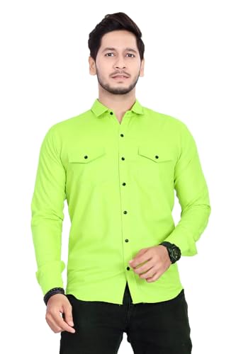 Image of Men's Cotton Spread Collar Full Sleeve Regular Fit Solid Casual Shirt with Double Pockets - Stylish Comfortable Shirt for Everyday Wear