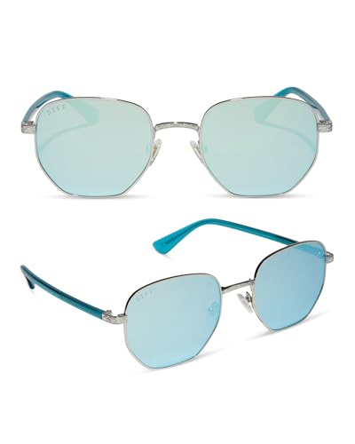 DIFF Jessie James Decker JJD Designer Sunglasses for Women UV400 Protection, Silver + Turquoise Ice Mirror