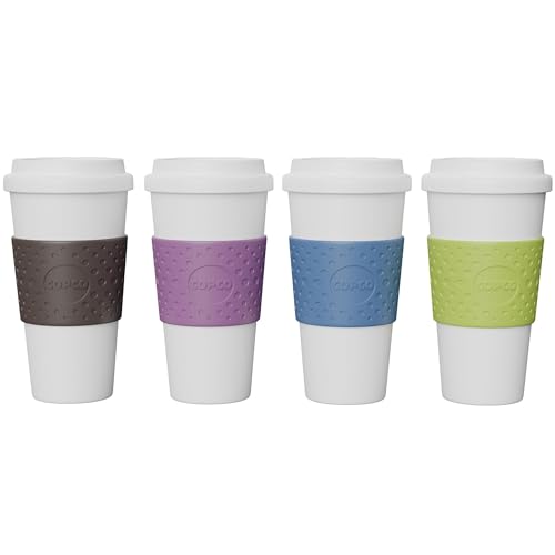 Comparison: Best Travel Coffee Cup Plastic 10 Copco Acadia Travel Mug (4-Pack), 16oz Insulated Coffee Mug with Double-Walled Plastic, Leak-Proof Lid - Microwave & Dishwasher Safe, Non-Slip Sleeve, Hot & Cold Drinks - Light Colors
