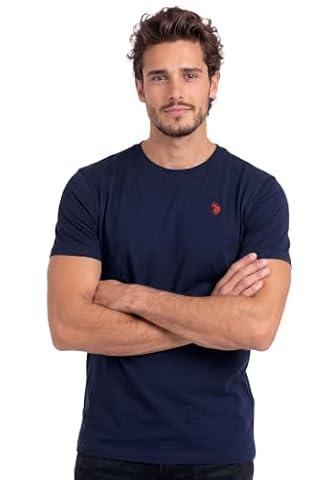 U.S. POLO ASSN. Męski T-shirt (S-3XL) Basic okrągły dekolt bawełniany krótki rękaw P012, granatowo-czerwony, M