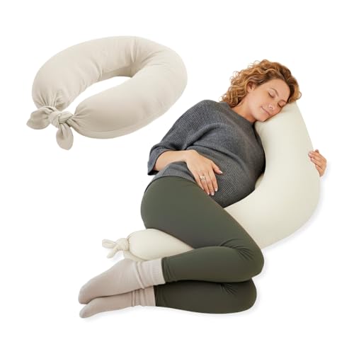 Jané Cojín de Lactancia XXL y Embarazo, Almohada para Dormir y Descanso, Funda 100% Algodón Muselina, Beige