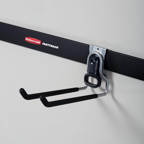 Image of Rubbermaid FastTrack Rail Garage Organization Multi-Purpose Hook 50 lbs Capacity SatinNickel Wall Mounted Storage System Direct Mount into FastTrack GarageRail for Home /Garage Organization (Pack of 2)