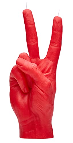 CandleHand Hand Gesture Candle Peace Sign - Big Real Hand Size 6.7 x 4.3 x 2.4 inches - Handmade Winner Statue - Birthday, Office, Housewarming Gift (Red)