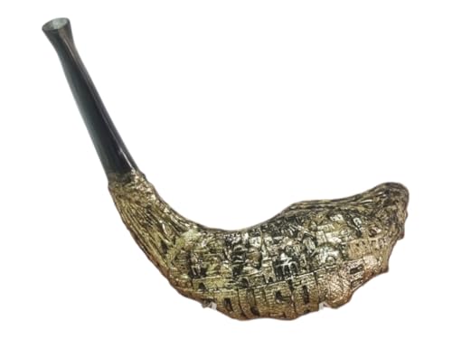 Shofar Jerusalem Old City Gold plated rams' ram horn shofar + Free stand