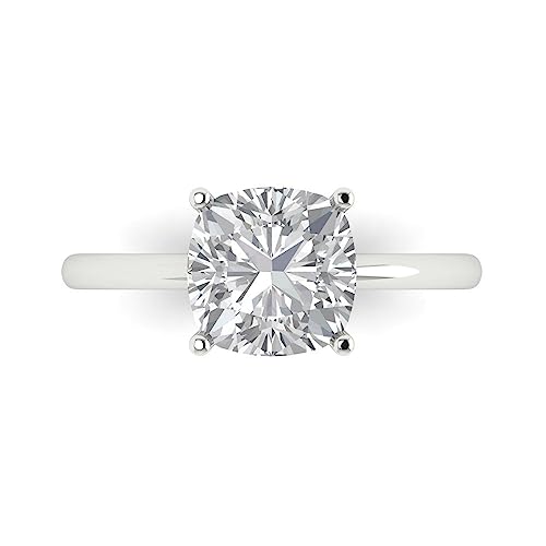 Clara Pucci 2.5cttw VVS Cubic Zirconia Cushion Cut Bridal Promise Ring for Women in 14K White Gold - Solitaire Solid Gold (8mm)