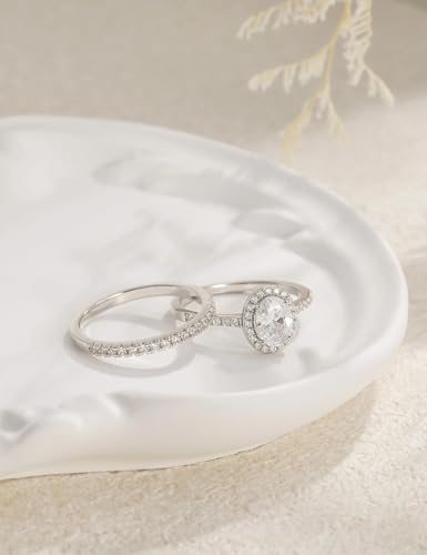 Image of EAMTI 1.5CT 925 Sterling Silver Cubic Zirconia Bridal Rings Sets Oval Cut CZ Engagement Rings Wedding Band For Women Size 4-10