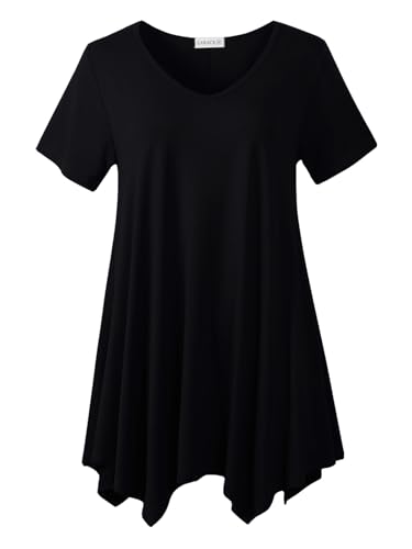 LARACE Plus Size Tops for Womens Summer Clothes Short Sleeve Shirts Casual V Neck Tunic Asymmetrical Blouses(Black 3X)